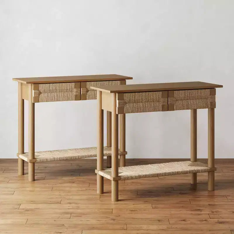 Nathan James Set of 2 Beacon Seagrass Console Tables Light Brown