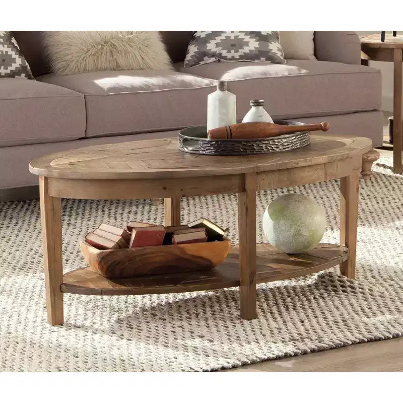 Alaterre Revive 48-inch Oval Coffee Table with Storage Shelf for Living Room Décor, Natural