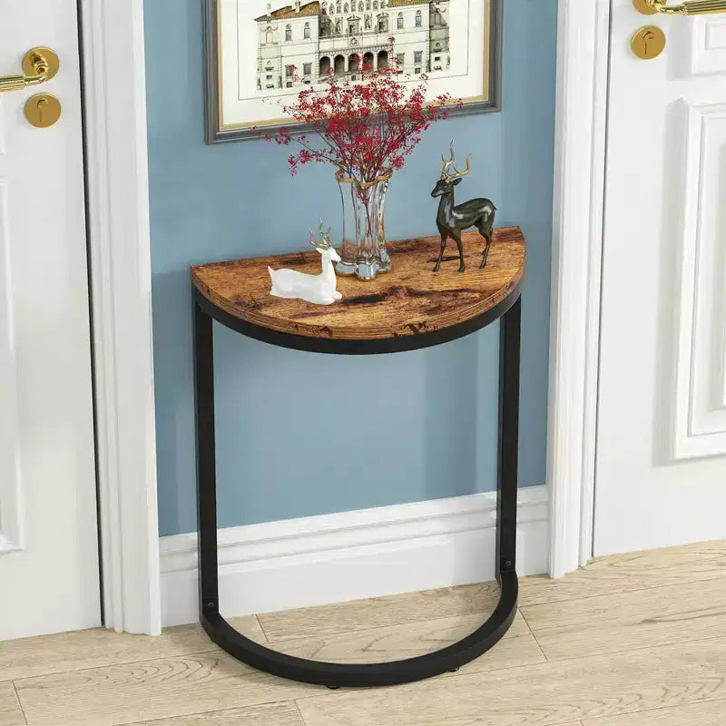 LITTLE TREE Slim C Shaped End Table for Sofa Brown/Black