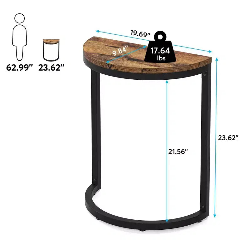 LITTLE TREE Slim C Shaped End Table for Sofa Brown/Black