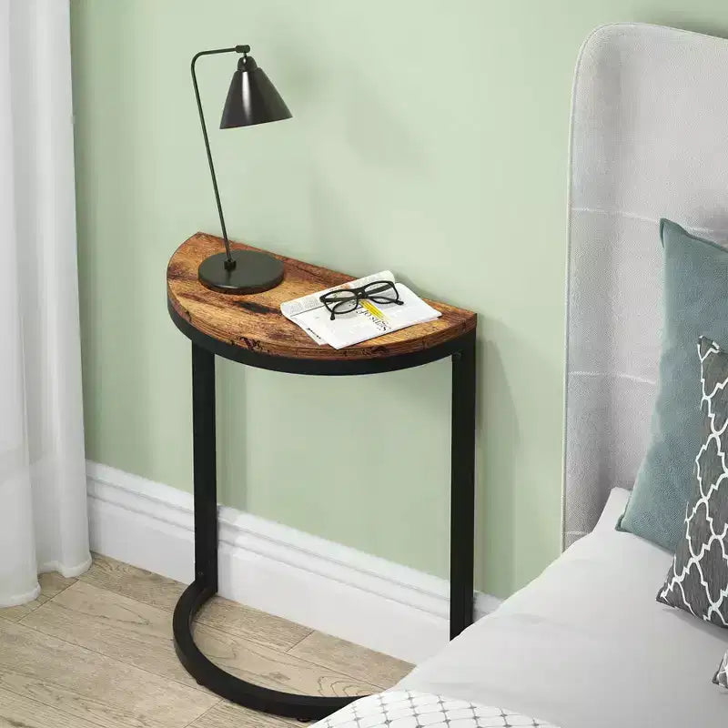 LITTLE TREE Slim C Shaped End Table for Sofa Brown/Black