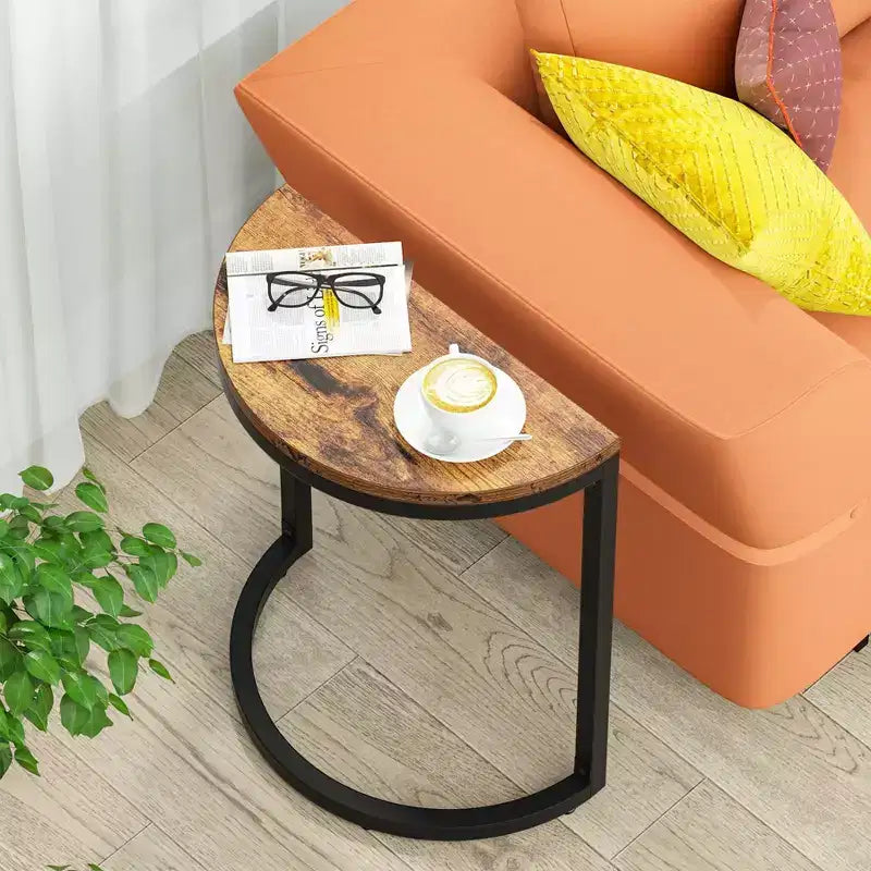 LITTLE TREE Slim C Shaped End Table for Sofa Brown/Black