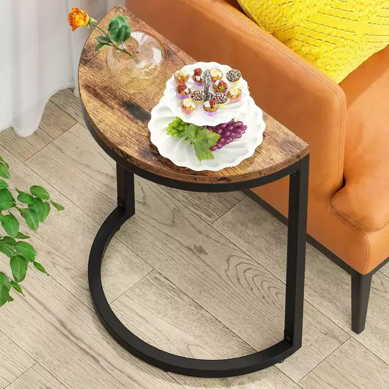 LITTLE TREE Slim C Shaped End Table for Sofa Brown/Black