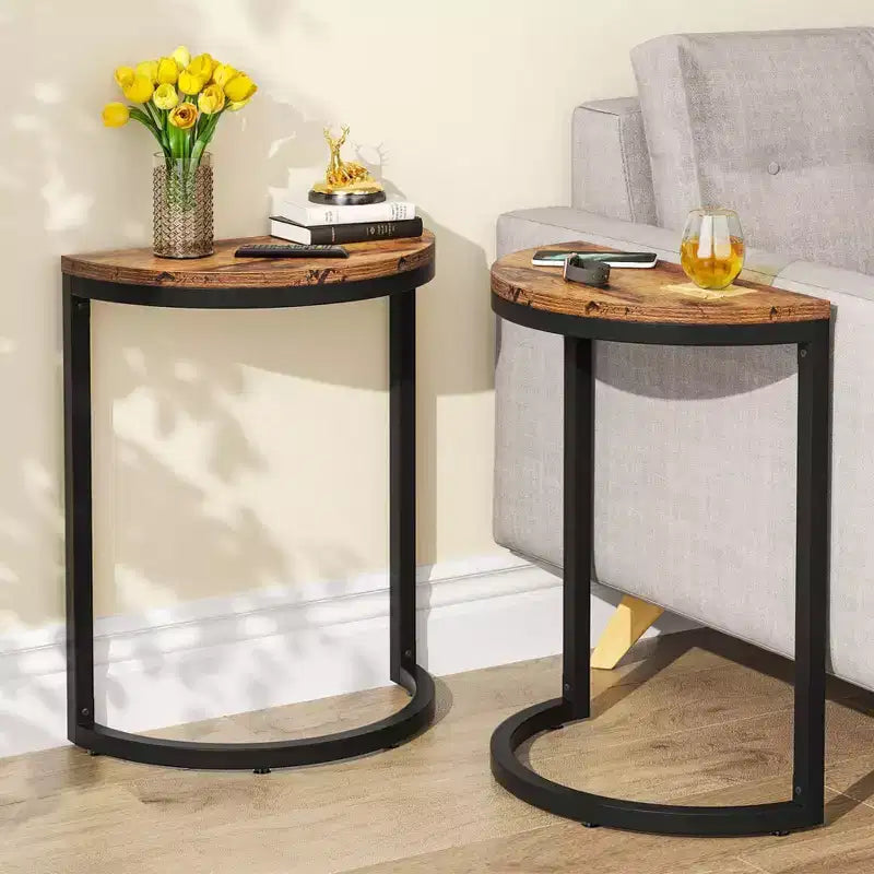 LITTLE TREE Slim C Shaped End Table for Sofa Brown/Black