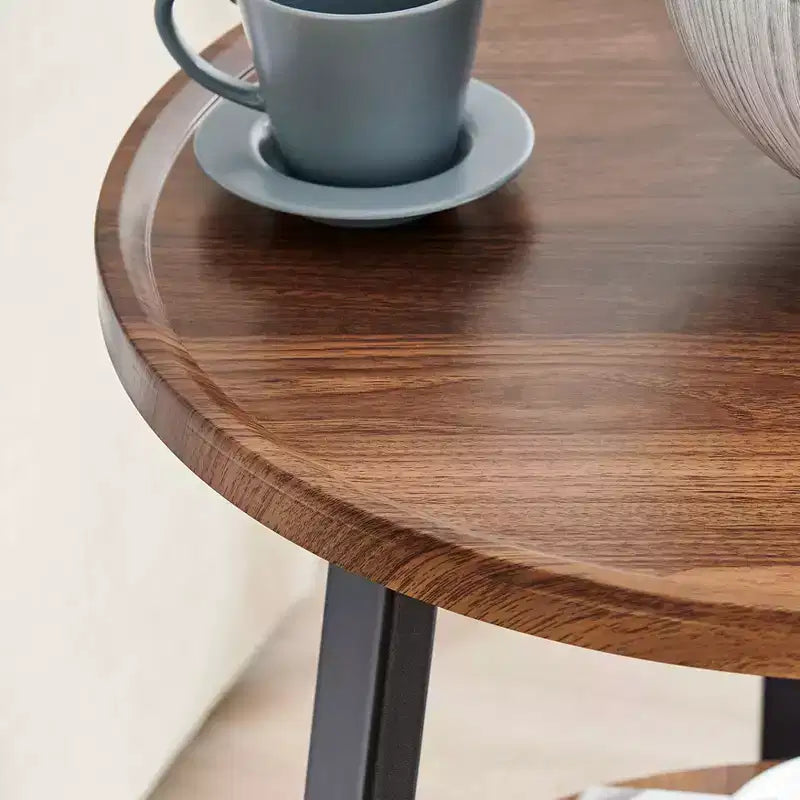 Danya B. 23.3"x19.7" Mason Round 2 Tier Mid-Century Side Accent Table with Modern Pedestal Legs Walnut/Black: Space-Saving, MDF Laminate