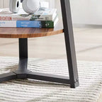 Danya B. 23.3"x19.7" Mason Round 2 Tier Mid-Century Side Accent Table with Modern Pedestal Legs Walnut/Black: Space-Saving, MDF Laminate