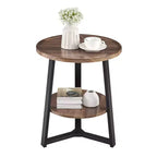 Danya B. 23.3"x19.7" Mason Round 2 Tier Mid-Century Side Accent Table with Modern Pedestal Legs Walnut/Black: Space-Saving, MDF Laminate