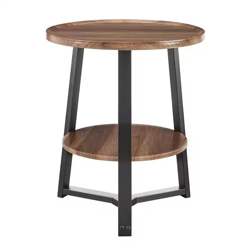 Danya B. 23.3"x19.7" Mason Round 2 Tier Mid-Century Side Accent Table with Modern Pedestal Legs Walnut/Black: Space-Saving, MDF Laminate