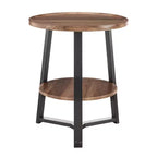 Danya B. 23.3"x19.7" Mason Round 2 Tier Mid-Century Side Accent Table with Modern Pedestal Legs Walnut/Black: Space-Saving, MDF Laminate