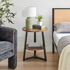 Danya B. 23.3"x19.7" Mason Round 2 Tier Mid-Century Side Accent Table with Modern Pedestal Legs Walnut/Black: Space-Saving, MDF Laminate