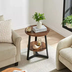 Danya B. 23.3"x19.7" Mason Round 2 Tier Mid-Century Side Accent Table with Modern Pedestal Legs Walnut/Black: Space-Saving, MDF Laminate