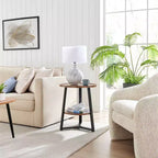 Danya B. 23.3"x19.7" Mason Round 2 Tier Mid-Century Side Accent Table with Modern Pedestal Legs Walnut/Black: Space-Saving, MDF Laminate