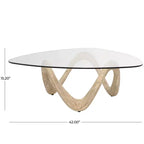 Olivia & May Cement Abstract Coffee Table with Abstract Wavy Base and Triangular Glass Top Beige