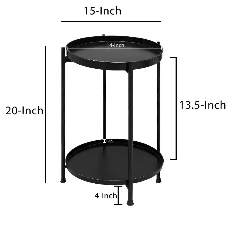 The Urban Port 15" Modern Side End Table Metal Round Tray Top Foldable Legs Black