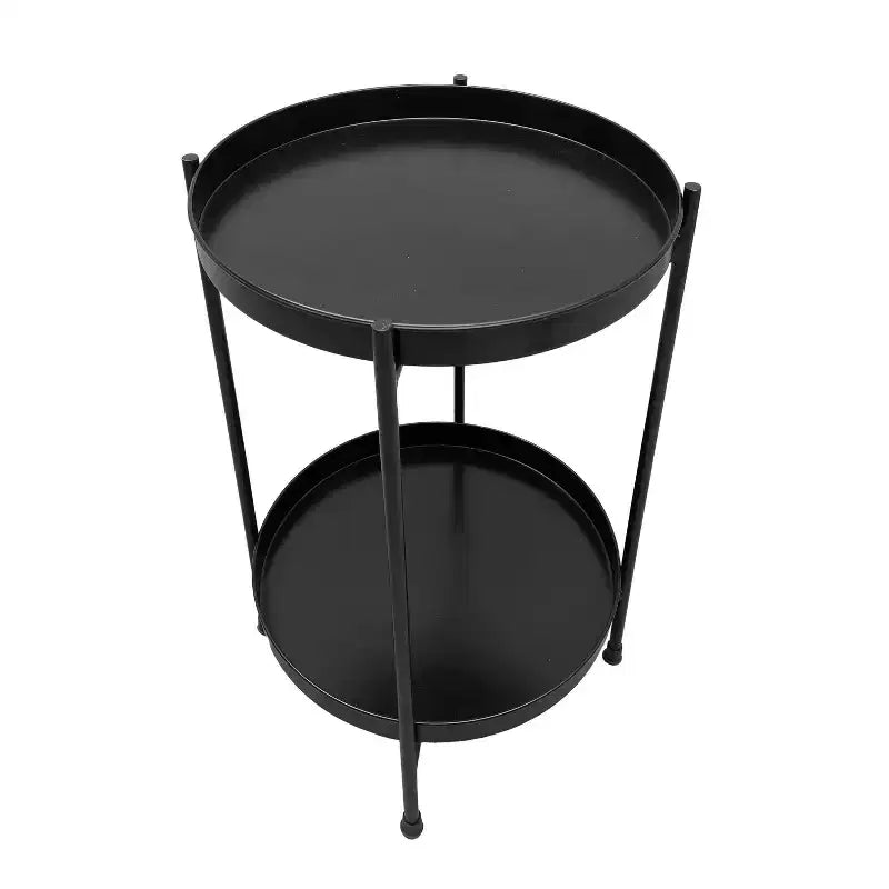 The Urban Port 15" Modern Side End Table Metal Round Tray Top Foldable Legs Black