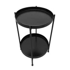 The Urban Port 15" Modern Side End Table Metal Round Tray Top Foldable Legs Black