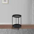 The Urban Port 15" Modern Side End Table Metal Round Tray Top Foldable Legs Black