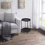 The Urban Port 15" Modern Side End Table Metal Round Tray Top Foldable Legs Black
