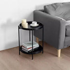 The Urban Port 15" Modern Side End Table Metal Round Tray Top Foldable Legs Black