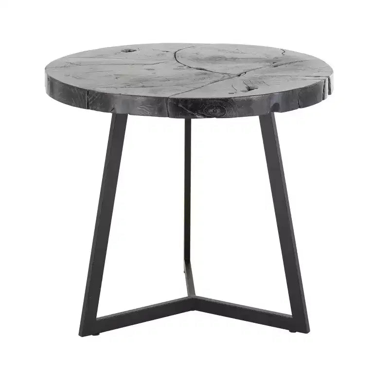 Olivia & May Teak Wood Accent Table: No Assembly, Indoor Use, Round Shape, 21.5" Height