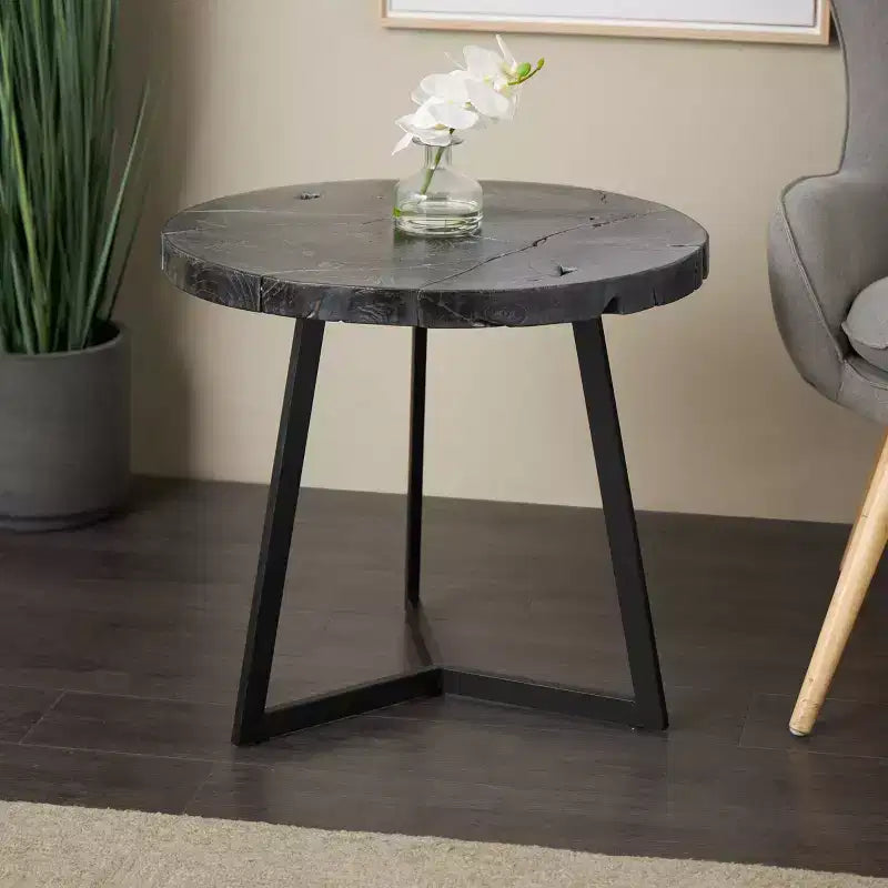 Olivia & May Teak Wood Accent Table: No Assembly, Indoor Use, Round Shape, 21.5" Height