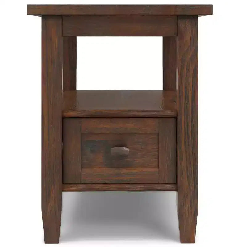 Tavolino stretto Norfolk marrone carbone anticato - WyndenHall: legno di pino, 1 cassetto, ripiano aperto, altezza 50,8 cm