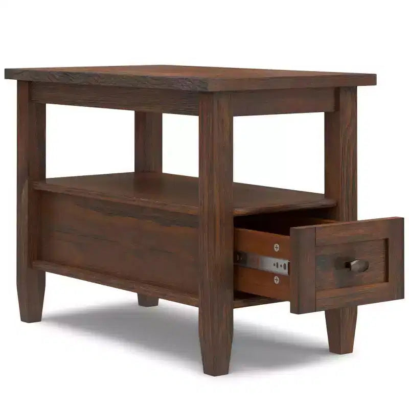 Norfolk Narrow Side Table Distressed Charcoal Brown - WyndenHall: Pine Wood, 1 Drawer, Open Shelf, 20" High