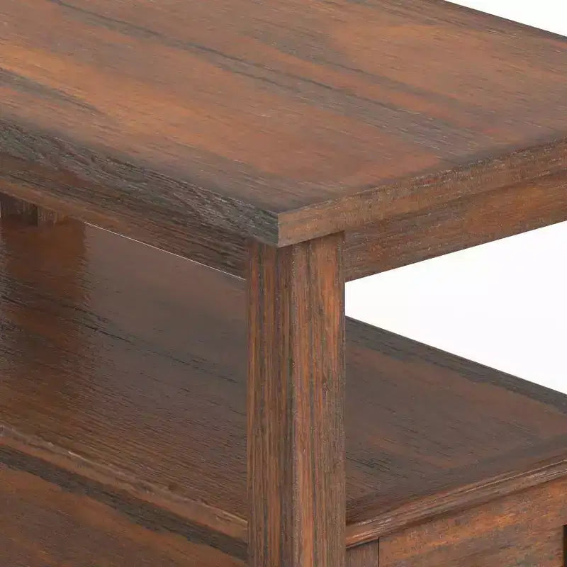 Tavolino stretto Norfolk marrone carbone anticato - WyndenHall: legno di pino, 1 cassetto, ripiano aperto, altezza 50,8 cm