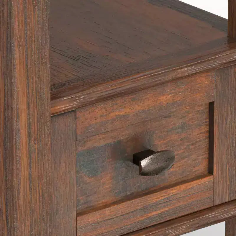 Tavolino stretto Norfolk marrone carbone anticato - WyndenHall: legno di pino, 1 cassetto, ripiano aperto, altezza 50,8 cm