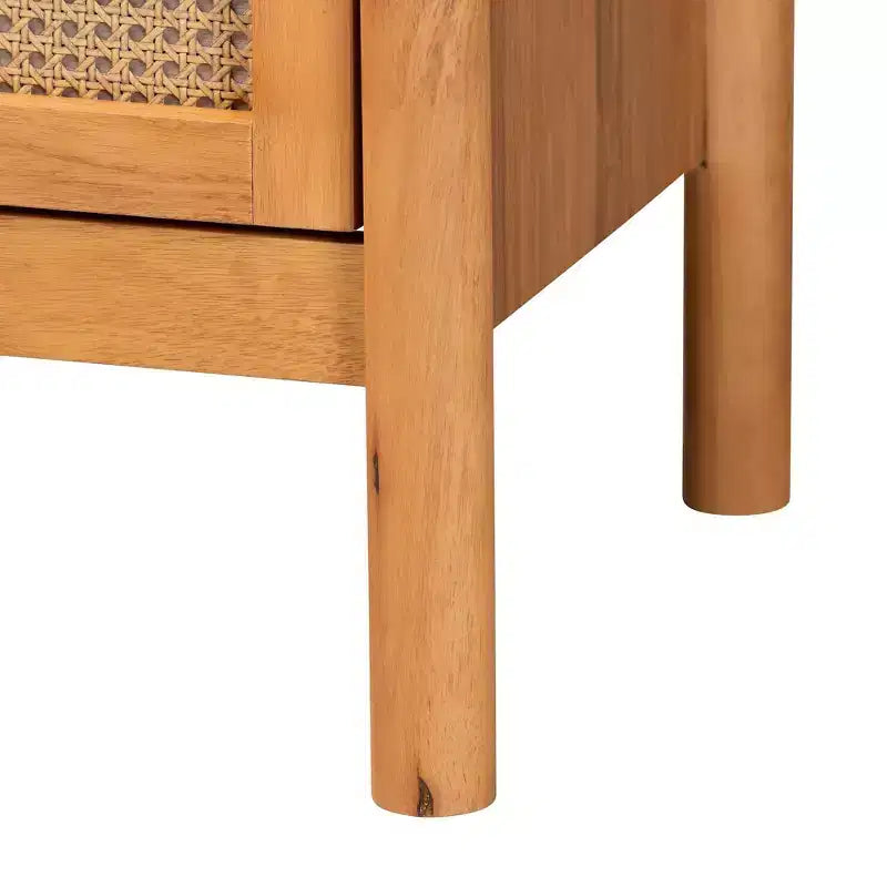 Baxton Studio Jenn Wood 4 Drawer Chest with Distressed Finished Rattan Golden Brown/Distressed Rattan