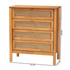 Baxton Studio Jenn Wood 4 Drawer Chest with Distressed Finished Rattan Golden Brown/Distressed Rattan