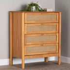 Baxton Studio Jenn Wood 4 Drawer Chest with Distressed Finished Rattan Golden Brown/Distressed Rattan