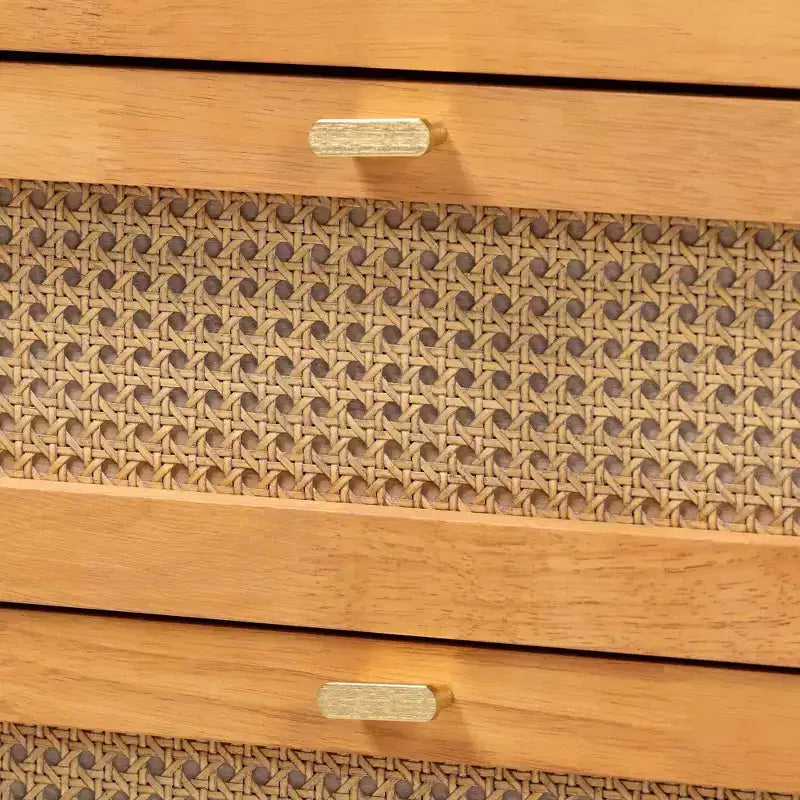Baxton Studio Jenn Wood 4 Drawer Chest with Distressed Finished Rattan Golden Brown/Distressed Rattan