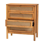 Baxton Studio Jenn Wood 4 Drawer Chest with Distressed Finished Rattan Golden Brown/Distressed Rattan