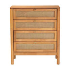 Baxton Studio Jenn Wood 4 Drawer Chest with Distressed Finished Rattan Golden Brown/Distressed Rattan