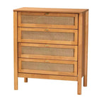 Baxton Studio Jenn Wood 4 Drawer Chest with Distressed Finished Rattan Golden Brown/Distressed Rattan