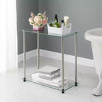 Breighton Home Designs2Go Classic Glass 2 Tier Chairside End Table in Glass/Chrome