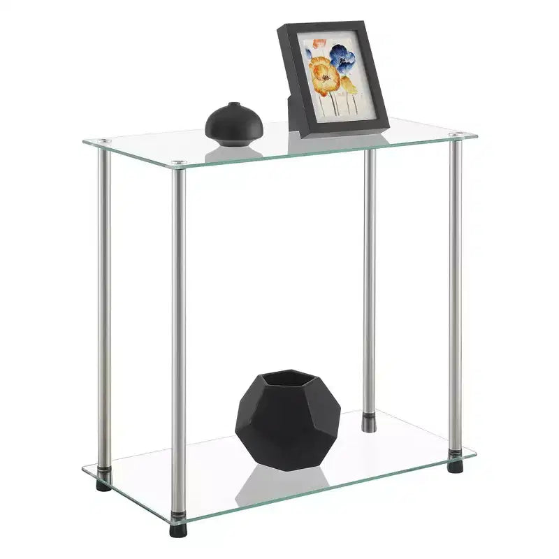 Breighton Home Designs2Go Classic Glass 2 Tier Chairside End Table in Glass/Chrome