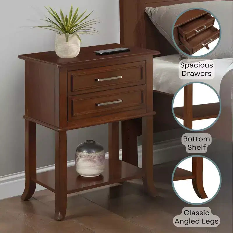 Breighton Home Sydney 2 Drawer End Table with Shelf in Espresso