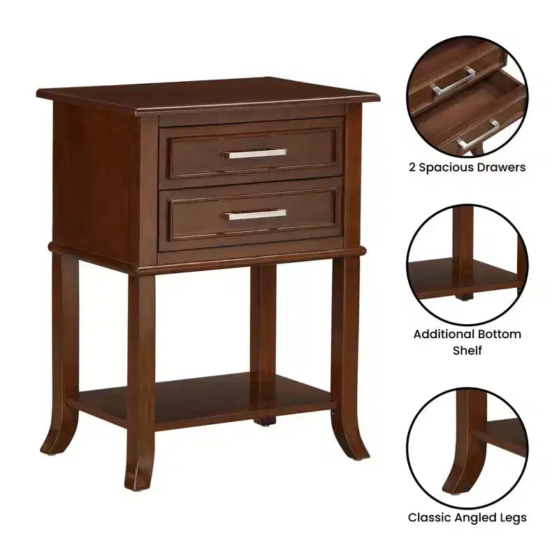 Breighton Home Sydney 2 Drawer End Table with Shelf in Espresso