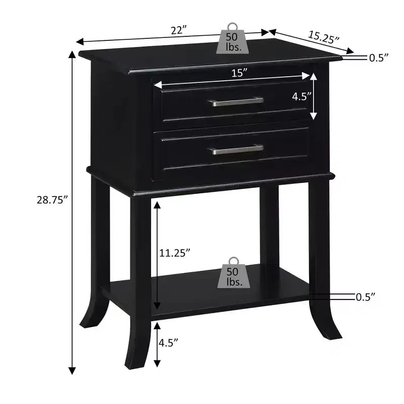 Breighton Home Sydney 2 Drawer End Table with Shelf in Espresso