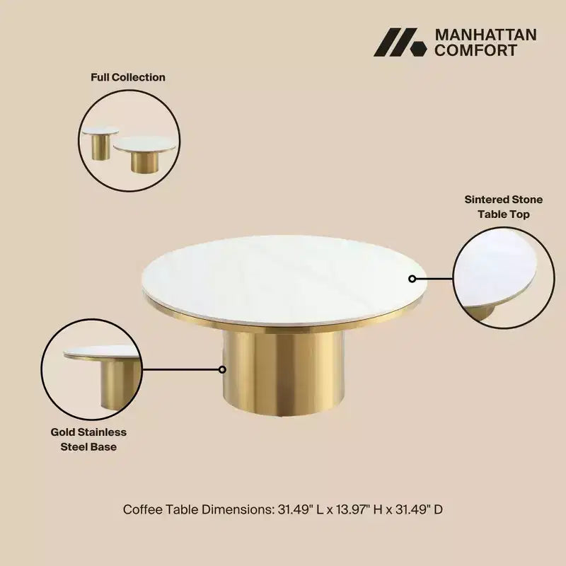 Manhattan Comfort Glenn Set 2 Pezzi Tavolino da Caffè e Tavolino Laterale Oro