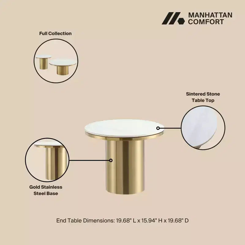 Manhattan Comfort Glenn Set 2 Pezzi Tavolino da Caffè e Tavolino Laterale Oro