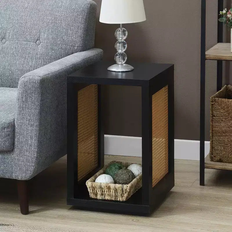 Breighton Home Northfield Admiral Weave End Table with Shelf in Black/Beige Barley