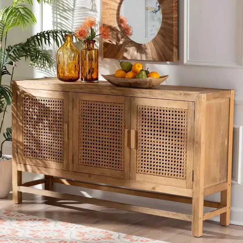 bali & pari Sibu Rattan and Reclaimed Wood Cabinet Natural/Natural Brown