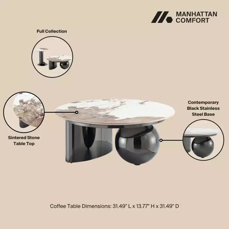Manhattan Comfort Laurel 2pc Coffee Table and End Table Set Black