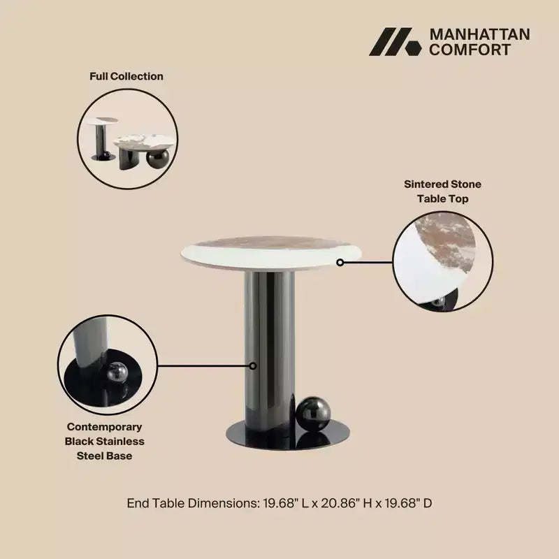 Manhattan Comfort Laurel 2pc Coffee Table and End Table Set Black