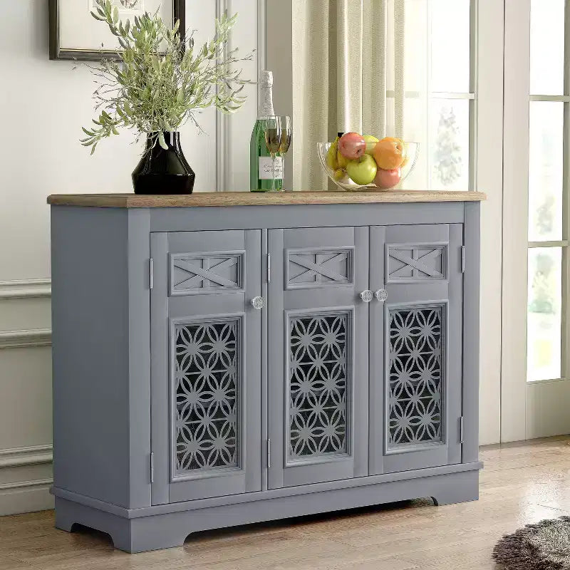 Festivo 45" Vintage Storage Accent Buffet Sideboard Cabinet Gray