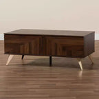 Graceland 2 Drawer Wooden Coffee Table Walnut Brown/Gold - Baxton Studio: Mid-Century Storage, Rectangular Shape