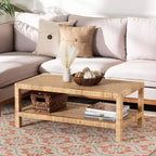 bali & pari Kalimantan Rattan and Mahogany Wood Rectangle Coffee Table Light Honey